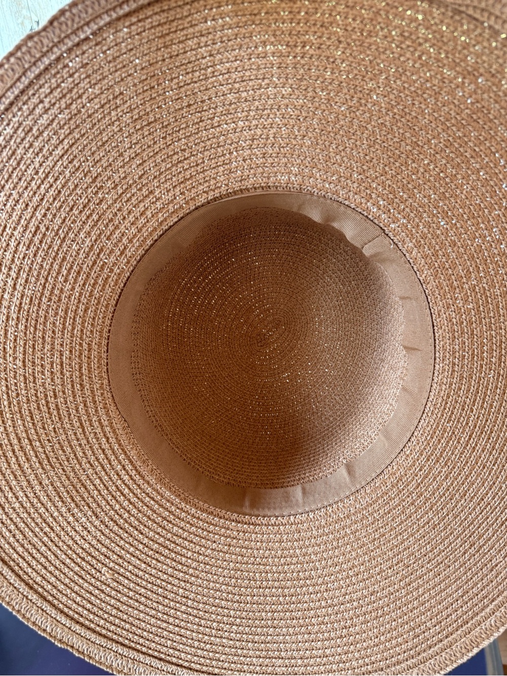 Wide Brim Straw Sun Hat with Black Band - Brown - Picture 2 of 2
